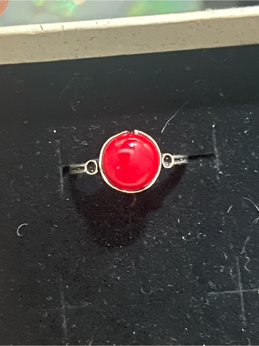 Handmade 925 Sterling Silver Bright Red Coral Cabochon Ring Size 6